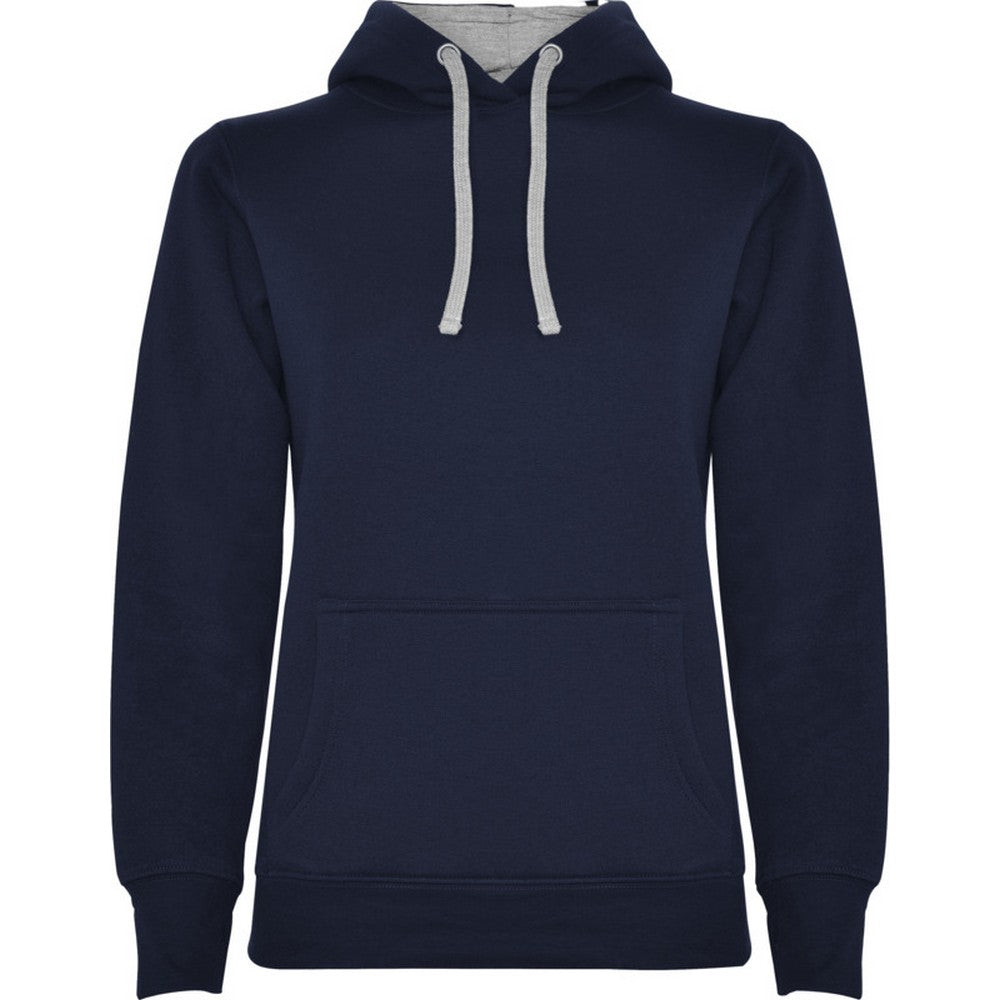 Navy Blue-Grey Marl - Front - Roly Womens-Ladies Urban Hoodie
