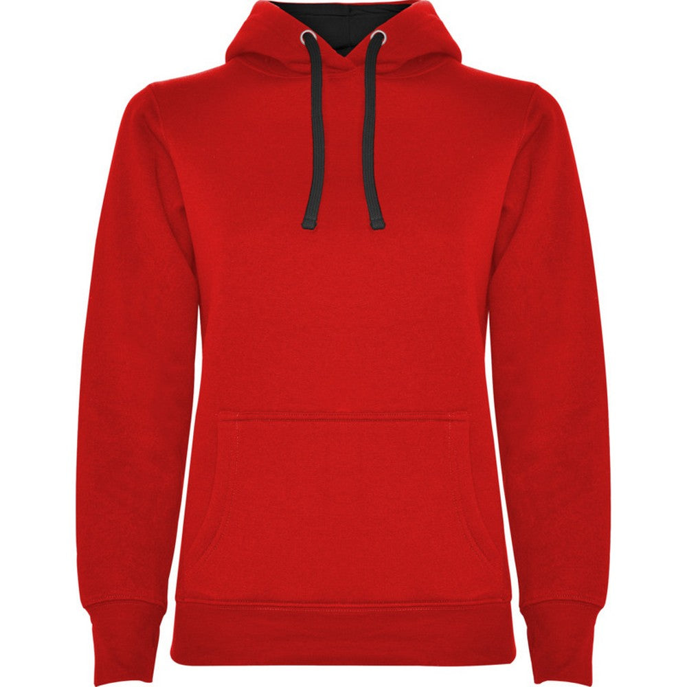 Red-Solid Black - Front - Roly Womens-Ladies Urban Hoodie