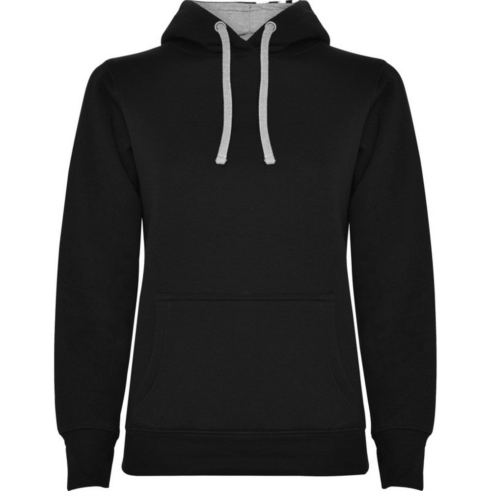 Solid Black-Grey Marl - Front - Roly Womens-Ladies Urban Hoodie