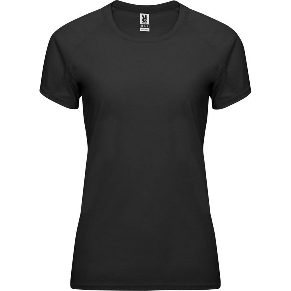 Solid Black - Front - Roly Womens-Ladies Bahrain Short-Sleeved Sports T-Shirt