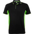 Solid Black-Lime - Front - Roly Unisex Adult Montmelo Short-Sleeved Sports Polo Shirt