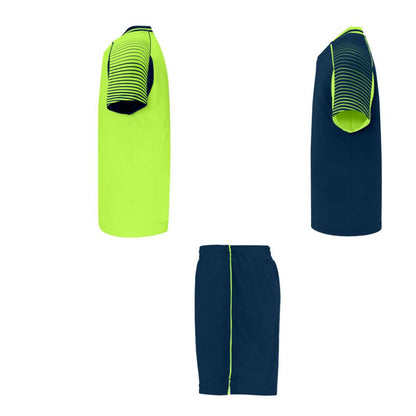 Fluorescent Green-Navy Blue - Side - Roly Childrens-Kids Juve Sports Set