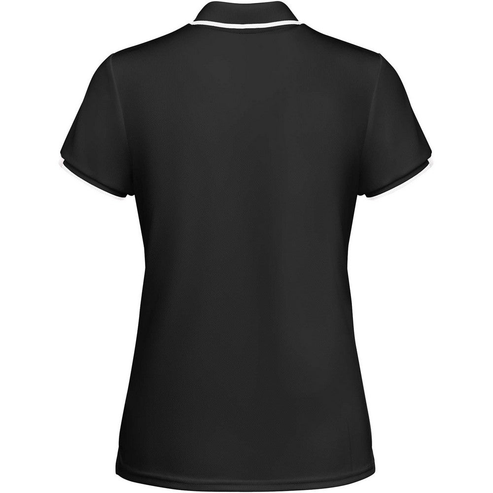Solid Black-White - Back - Roly Womens-Ladies Tamil Short-Sleeved Sports Polo Shirt