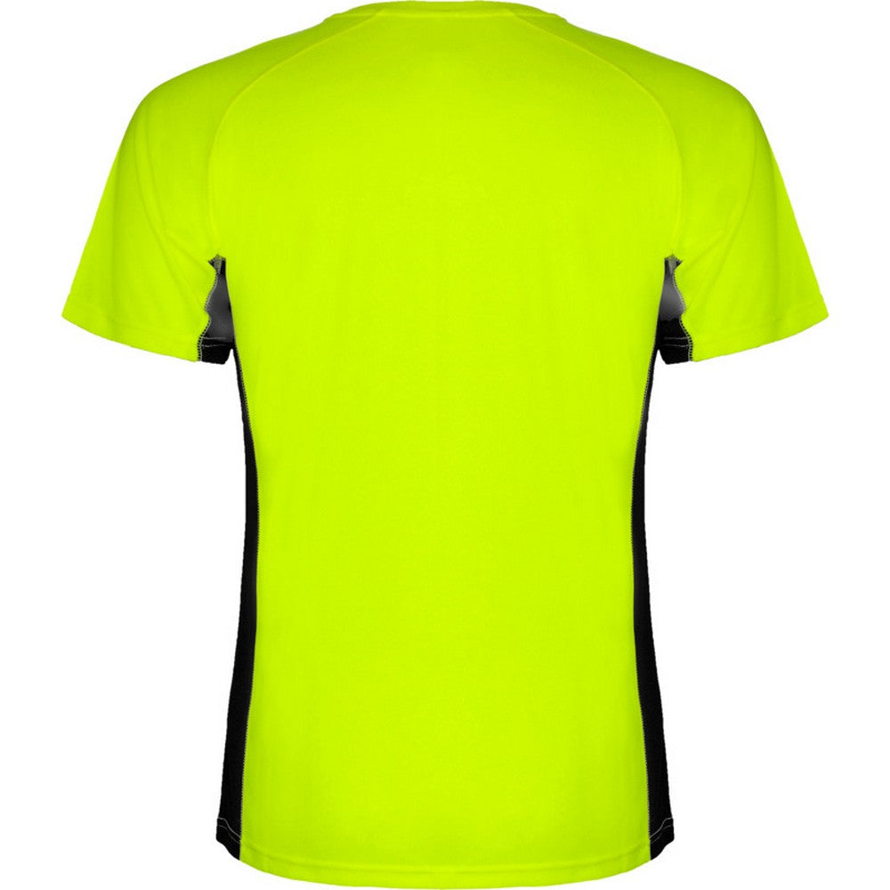 Fluorescent Green-Solid Black - Back - Roly Mens Shanghai Short-Sleeved Sports T-Shirt