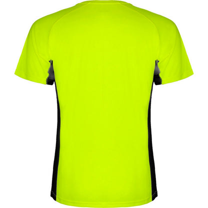 Fluorescent Green-Solid Black - Back - Roly Mens Shanghai Short-Sleeved Sports T-Shirt