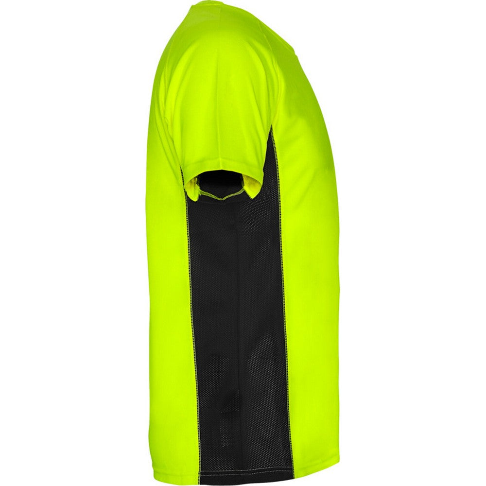 Fluorescent Green-Solid Black - Lifestyle - Roly Mens Shanghai Short-Sleeved Sports T-Shirt