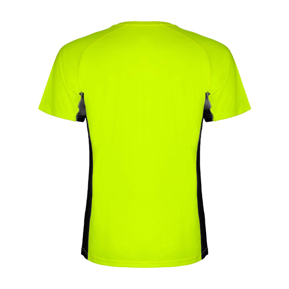 Fluorescent Green-Dark Lead - Back - Roly Mens Shanghai Short-Sleeved Sports T-Shirt