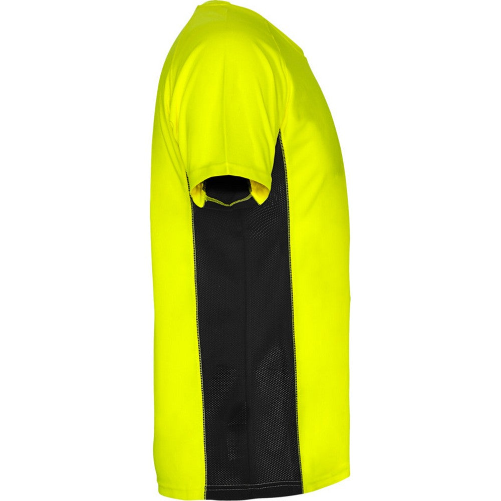 Fluorescent Yellow-Solid Black - Lifestyle - Roly Mens Shanghai Short-Sleeved Sports T-Shirt