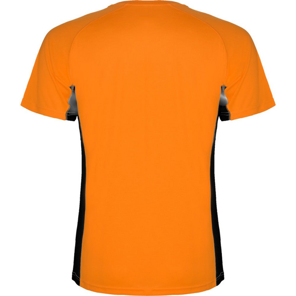 Fluorescent Orange-Solid Black - Back - Roly Mens Shanghai Short-Sleeved Sports T-Shirt