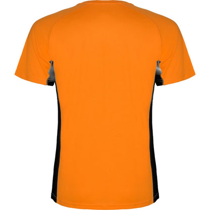 Fluorescent Orange-Solid Black - Back - Roly Mens Shanghai Short-Sleeved Sports T-Shirt
