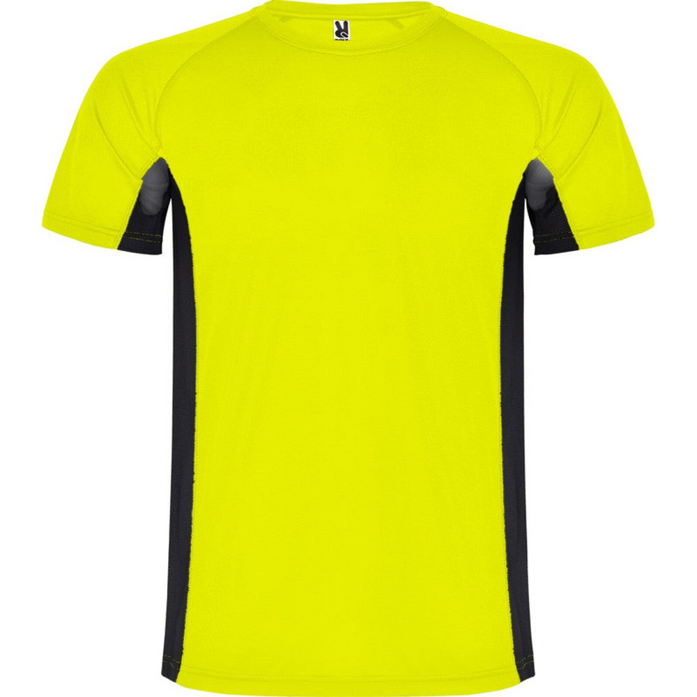 Fluorescent Yellow-Solid Black - Front - Roly Mens Shanghai Short-Sleeved Sports T-Shirt