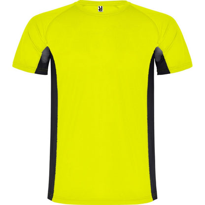 Fluorescent Yellow-Solid Black - Front - Roly Mens Shanghai Short-Sleeved Sports T-Shirt