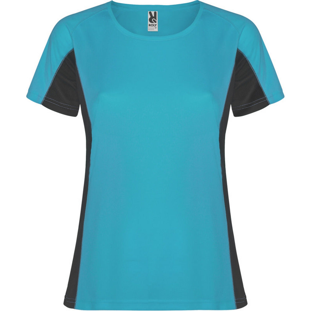 Turquoise-Dark Lead - Front - Roly Womens-Ladies Shanghai Short-Sleeved Sports T-Shirt
