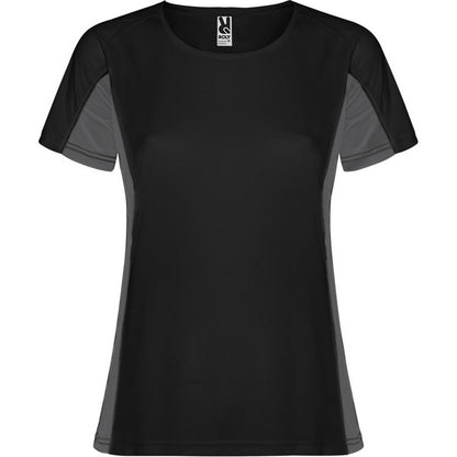 Solid Black-Dark Lead - Front - Roly Womens-Ladies Shanghai Short-Sleeved Sports T-Shirt