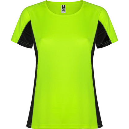 Fluro Green-Solid Black - Front - Roly Womens-Ladies Shanghai Short-Sleeved Sports T-Shirt