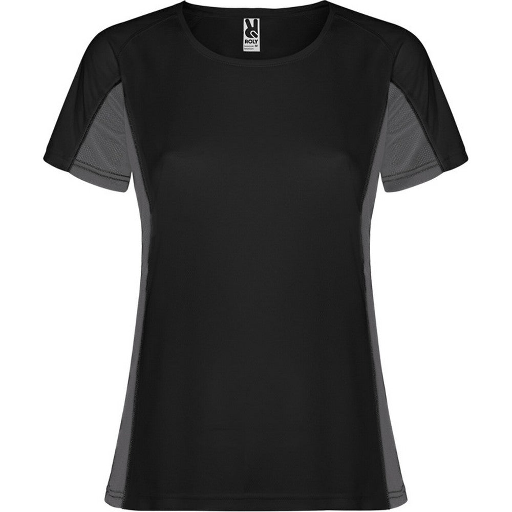Solid Black - Front - Roly Womens-Ladies Shanghai Short-Sleeved Sports T-Shirt