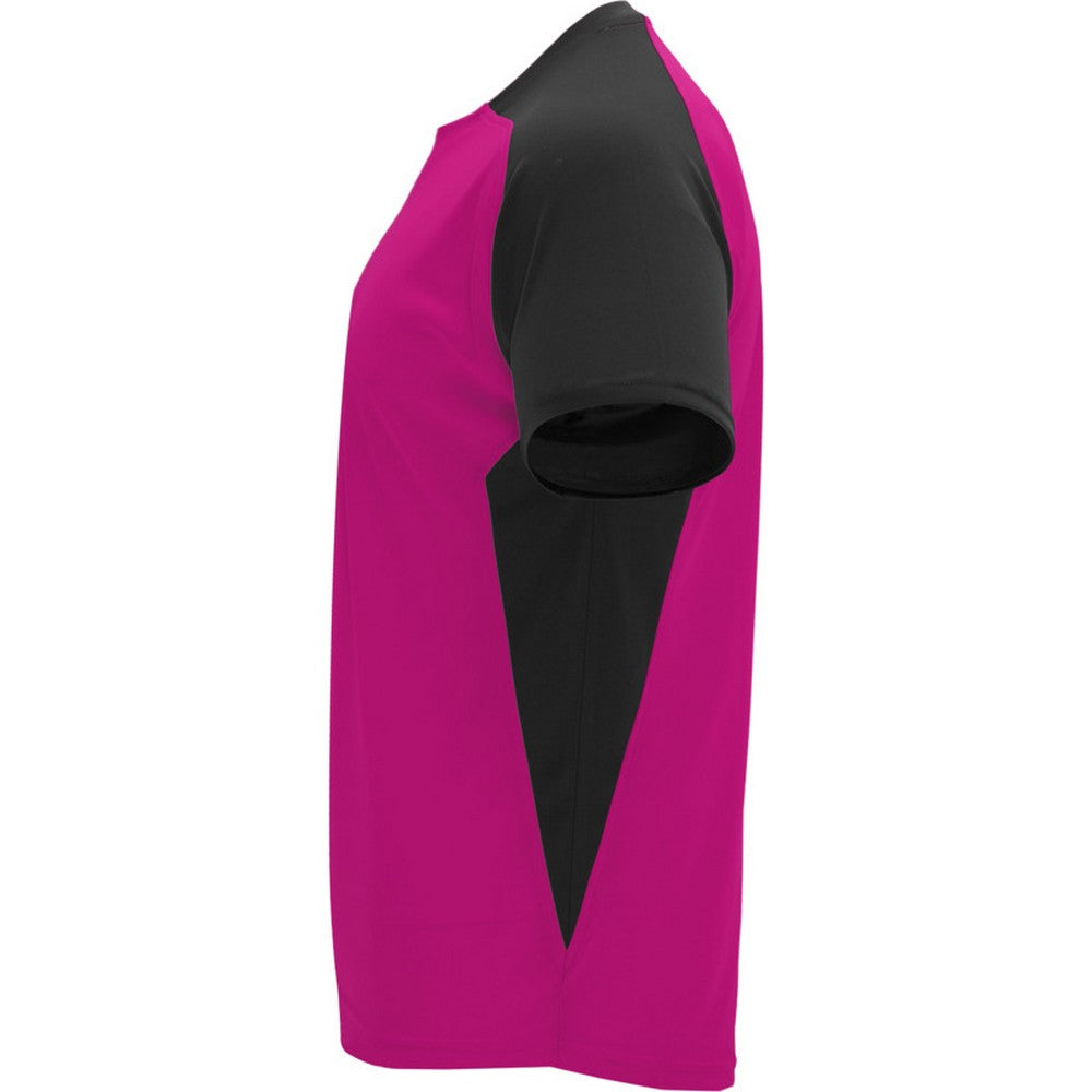 Fuchsia-Solid Black - Lifestyle - Roly Childrens-Kids Bugatti Short-Sleeved Sports T-Shirt