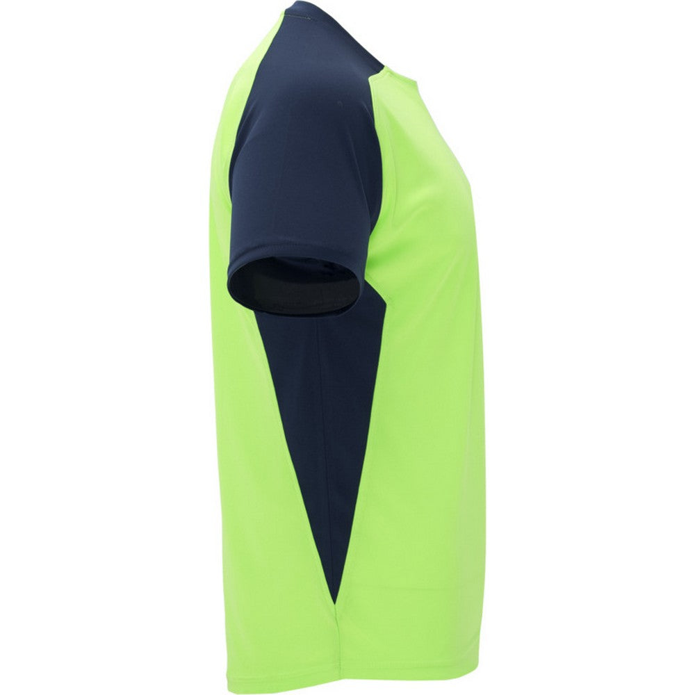 Fluro Green-Navy - Side - Roly Childrens-Kids Bugatti Short-Sleeved Sports T-Shirt