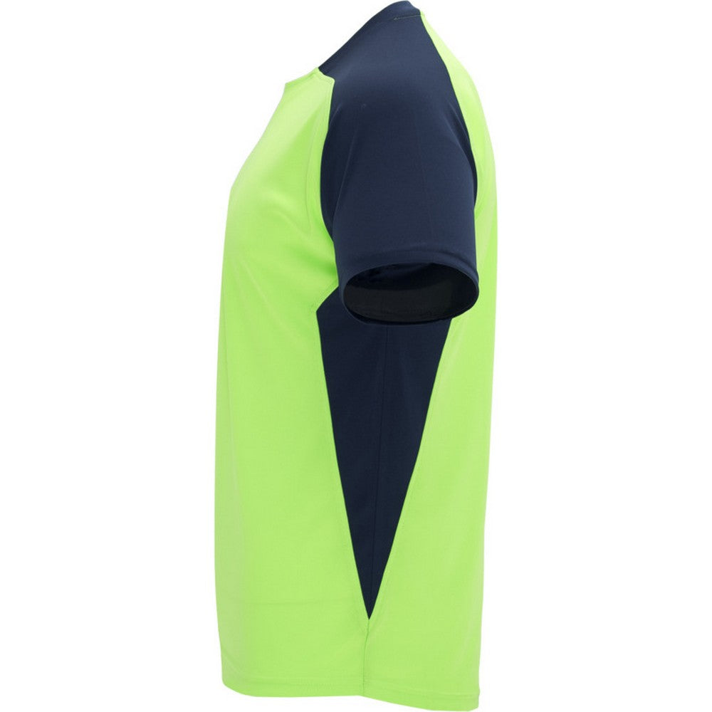 Fluro Green-Navy - Lifestyle - Roly Childrens-Kids Bugatti Short-Sleeved Sports T-Shirt
