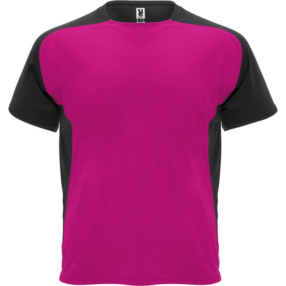 Fuchsia-Solid Black - Front - Roly Childrens-Kids Bugatti Short-Sleeved Sports T-Shirt