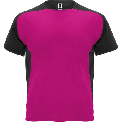 Fuchsia-Solid Black - Front - Roly Childrens-Kids Bugatti Short-Sleeved Sports T-Shirt