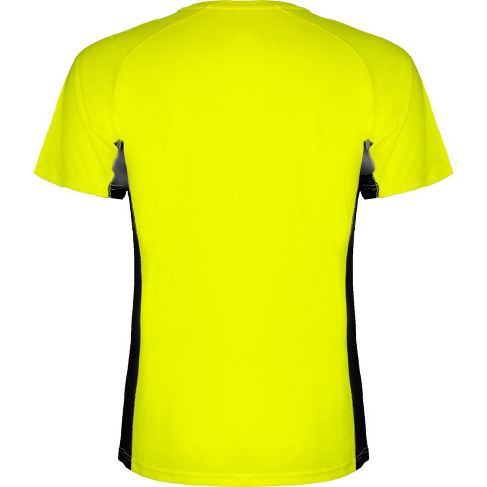 Fluro Yellow-Solid Black - Back - Roly Childrens-Kids Shanghai Short-Sleeved Sports T-Shirt