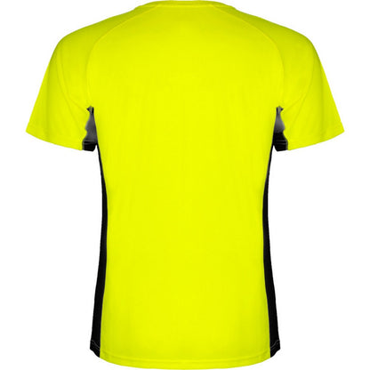 Fluro Yellow-Solid Black - Back - Roly Childrens-Kids Shanghai Short-Sleeved Sports T-Shirt