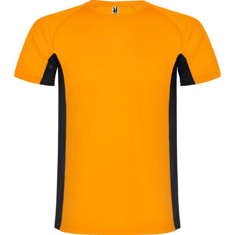 Fluro Orange-Solid Black - Front - Roly Childrens-Kids Shanghai Short-Sleeved Sports T-Shirt