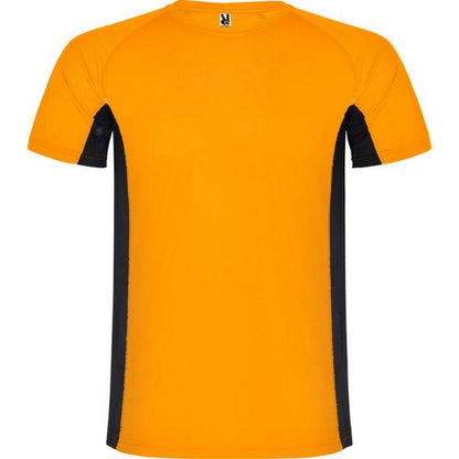 Fluro Orange-Solid Black - Front - Roly Childrens-Kids Shanghai Short-Sleeved Sports T-Shirt