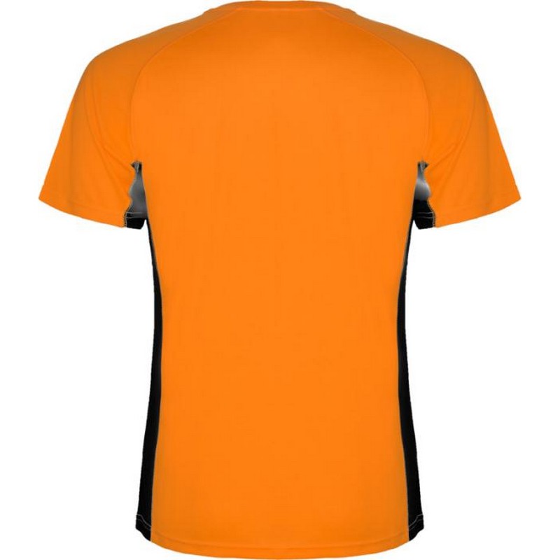 Fluro Orange-Solid Black - Back - Roly Childrens-Kids Shanghai Short-Sleeved Sports T-Shirt