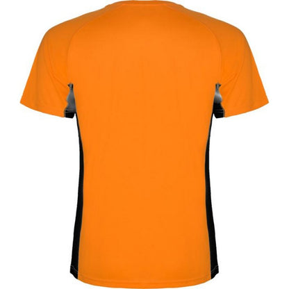 Fluro Orange-Solid Black - Back - Roly Childrens-Kids Shanghai Short-Sleeved Sports T-Shirt