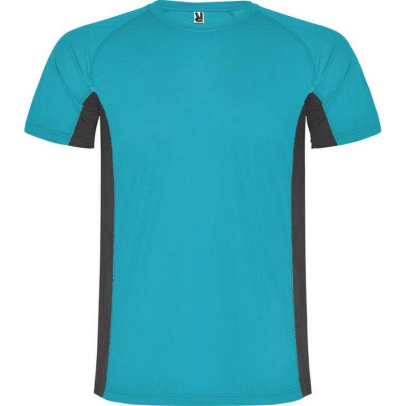 Turquoise-Dark Lead - Front - Roly Childrens-Kids Shanghai Short-Sleeved Sports T-Shirt