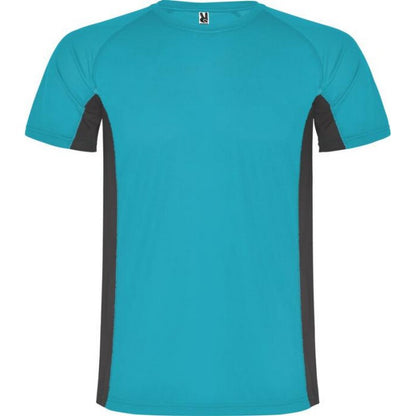 Turquoise-Dark Lead - Front - Roly Childrens-Kids Shanghai Short-Sleeved Sports T-Shirt