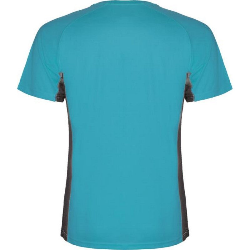 Turquoise-Dark Lead - Back - Roly Childrens-Kids Shanghai Short-Sleeved Sports T-Shirt