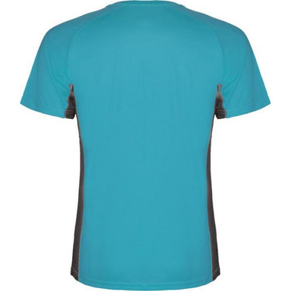 Turquoise-Dark Lead - Back - Roly Childrens-Kids Shanghai Short-Sleeved Sports T-Shirt