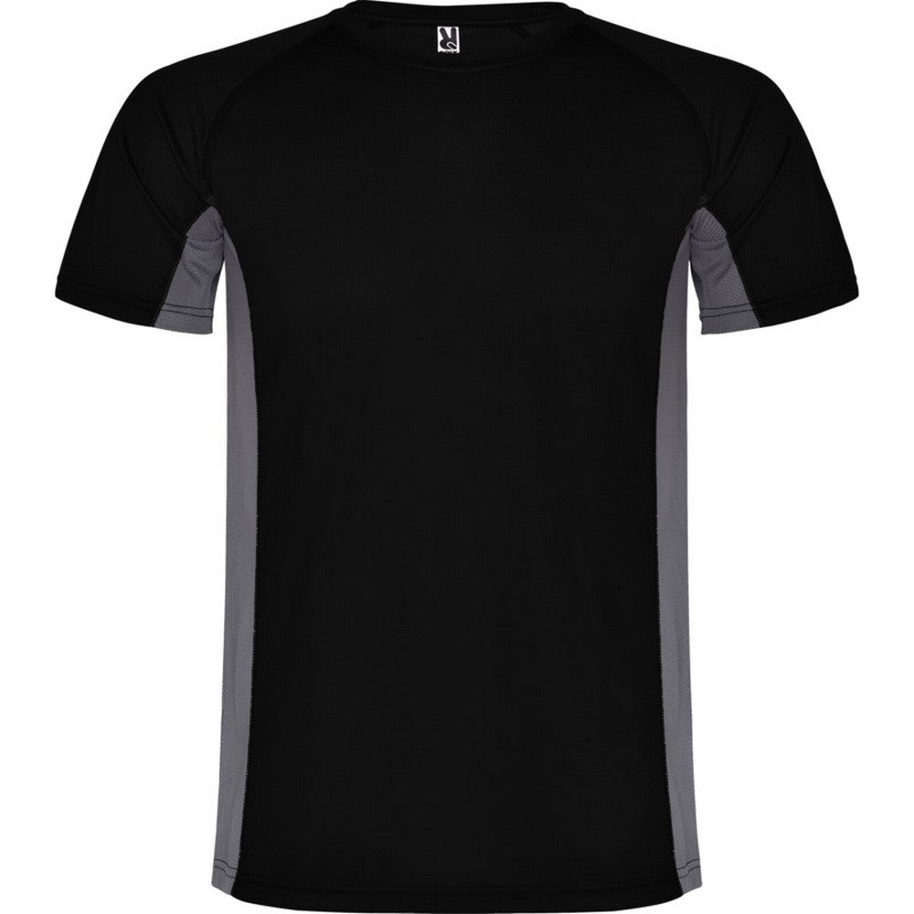 Solid Black-Dark Lead - Front - Roly Childrens-Kids Shanghai Short-Sleeved Sports T-Shirt
