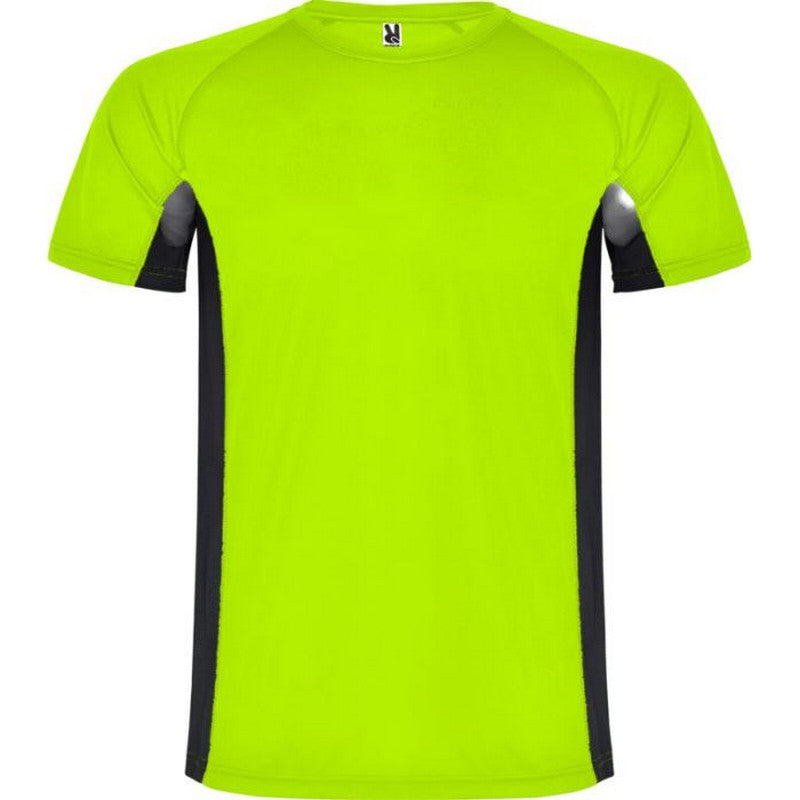 Fluro Green-Solid Black - Front - Roly Childrens-Kids Shanghai Short-Sleeved Sports T-Shirt