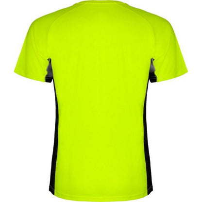 Fluro Green-Solid Black - Back - Roly Childrens-Kids Shanghai Short-Sleeved Sports T-Shirt