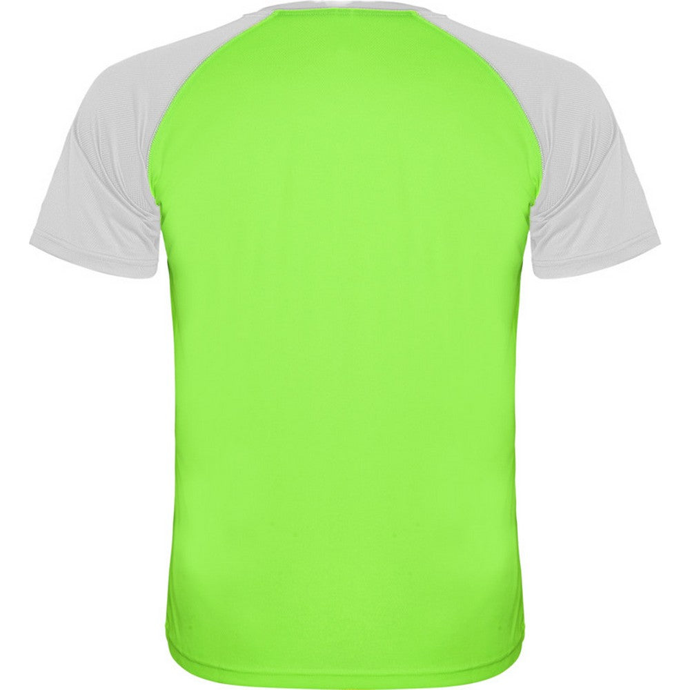 Fluro Green-White - Back - Roly Childrens-Kids Indianapolis Short-Sleeved Sports T-Shirt