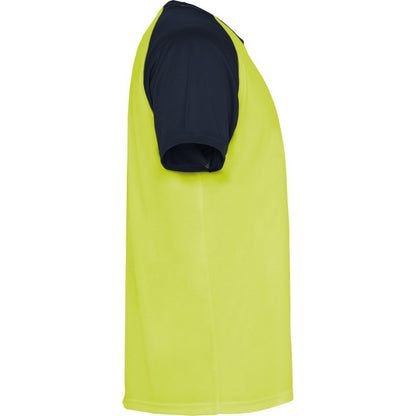 Fluro Yellow-Navy Blue - Side - Roly Childrens-Kids Indianapolis Short-Sleeved Sports T-Shirt