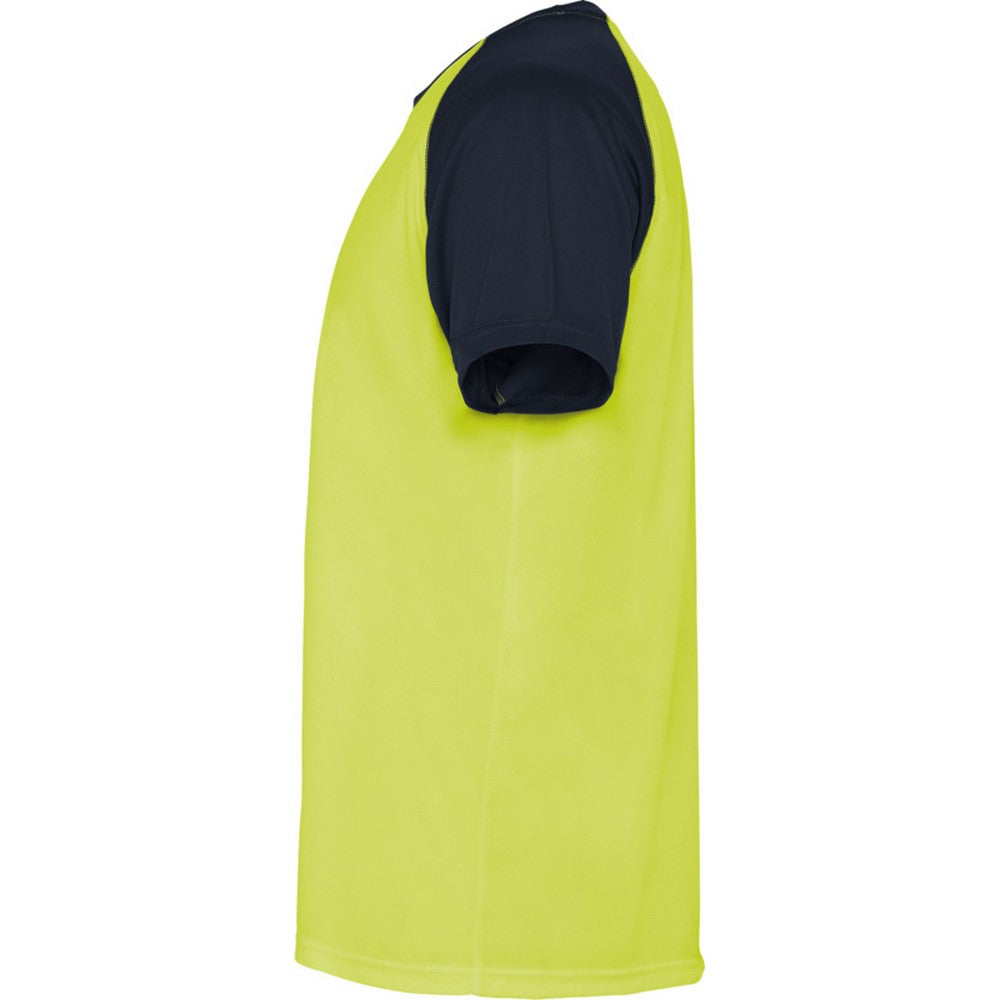 Fluro Yellow-Navy Blue - Lifestyle - Roly Childrens-Kids Indianapolis Short-Sleeved Sports T-Shirt