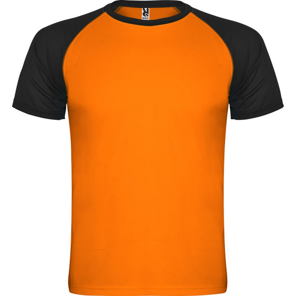 Fluro Orange-Solid Black - Front - Roly Childrens-Kids Indianapolis Short-Sleeved Sports T-Shirt