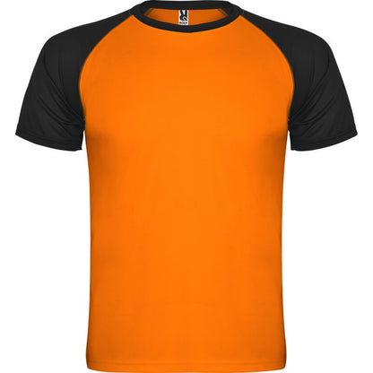 Fluro Orange-Solid Black - Front - Roly Childrens-Kids Indianapolis Short-Sleeved Sports T-Shirt