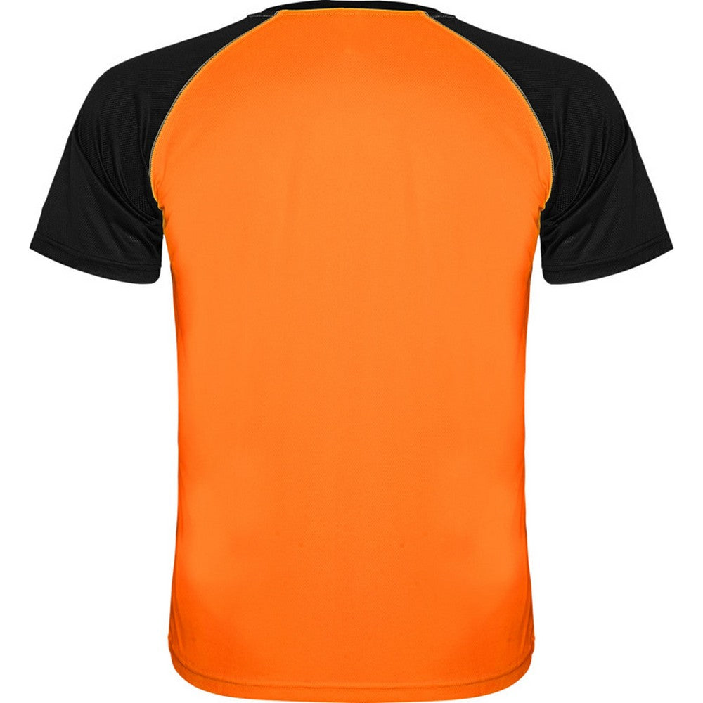 Fluro Orange-Solid Black - Back - Roly Childrens-Kids Indianapolis Short-Sleeved Sports T-Shirt