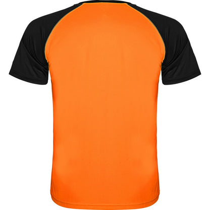 Fluro Orange-Solid Black - Back - Roly Childrens-Kids Indianapolis Short-Sleeved Sports T-Shirt