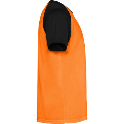 Fluro Orange-Solid Black - Side - Roly Childrens-Kids Indianapolis Short-Sleeved Sports T-Shirt