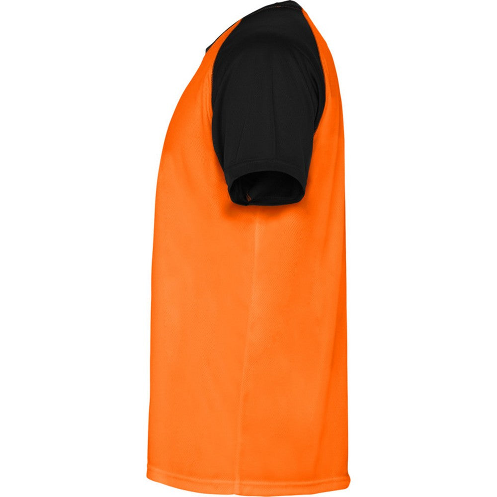 Fluro Orange-Solid Black - Lifestyle - Roly Childrens-Kids Indianapolis Short-Sleeved Sports T-Shirt