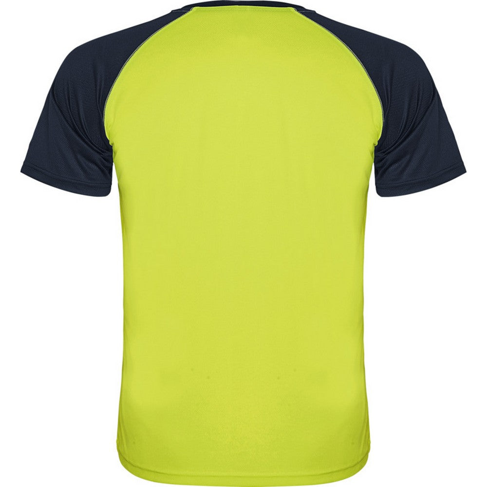 Fluro Yellow-Navy Blue - Back - Roly Childrens-Kids Indianapolis Short-Sleeved Sports T-Shirt