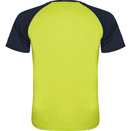 Fluro Yellow-Navy Blue - Back - Roly Childrens-Kids Indianapolis Short-Sleeved Sports T-Shirt