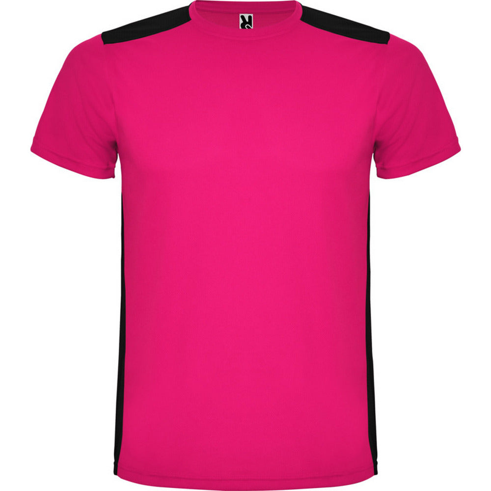 Fuchsia-Solid Black - Front - Roly Childrens-Kids Detroit Sports T-Shirt